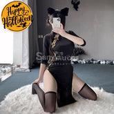 【In Stock】Sexy Cosplay Slit-Free Cat Maid Cheongsam Lingerie Uniform Costume Costumes